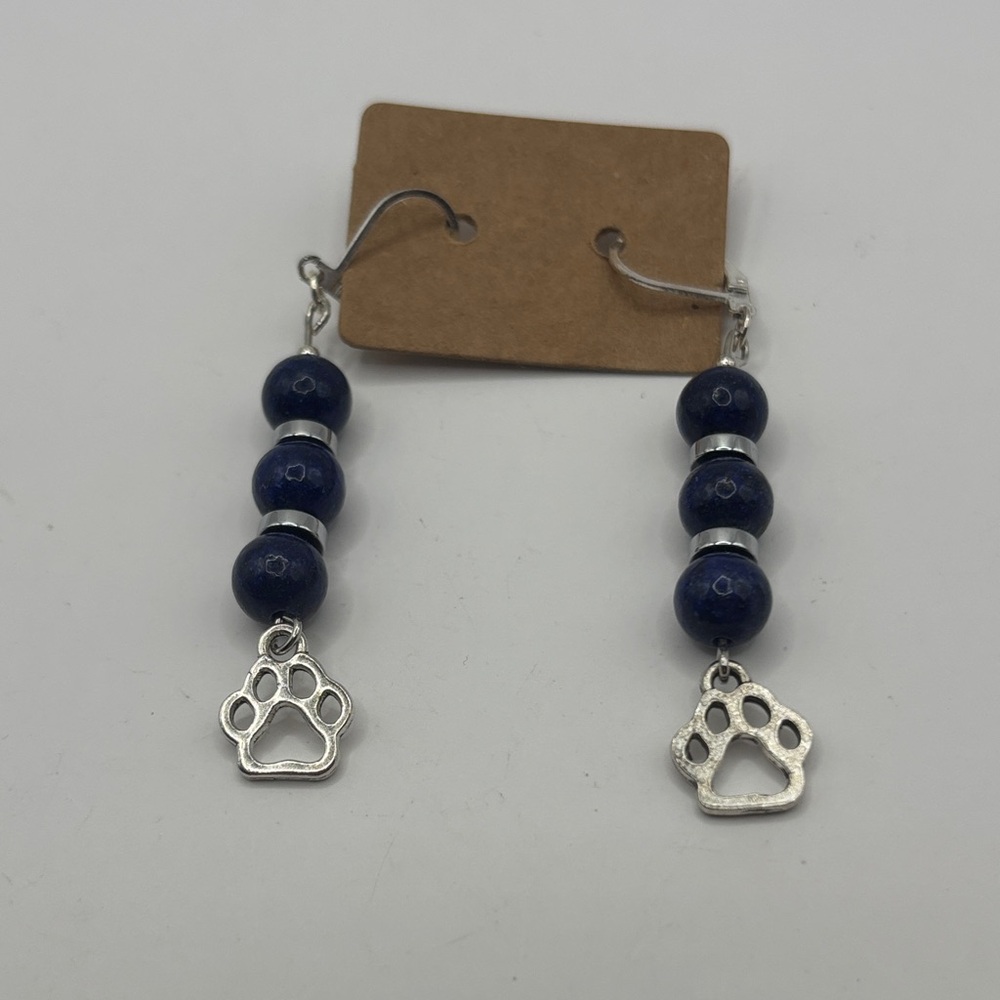 Lapis and Sterling Paw Print Earrings